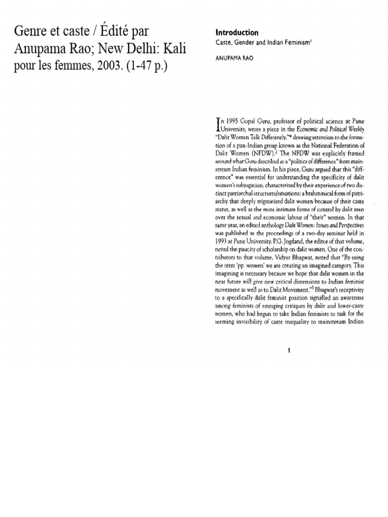 Genre Et Caste - Anupama Rao | PDF