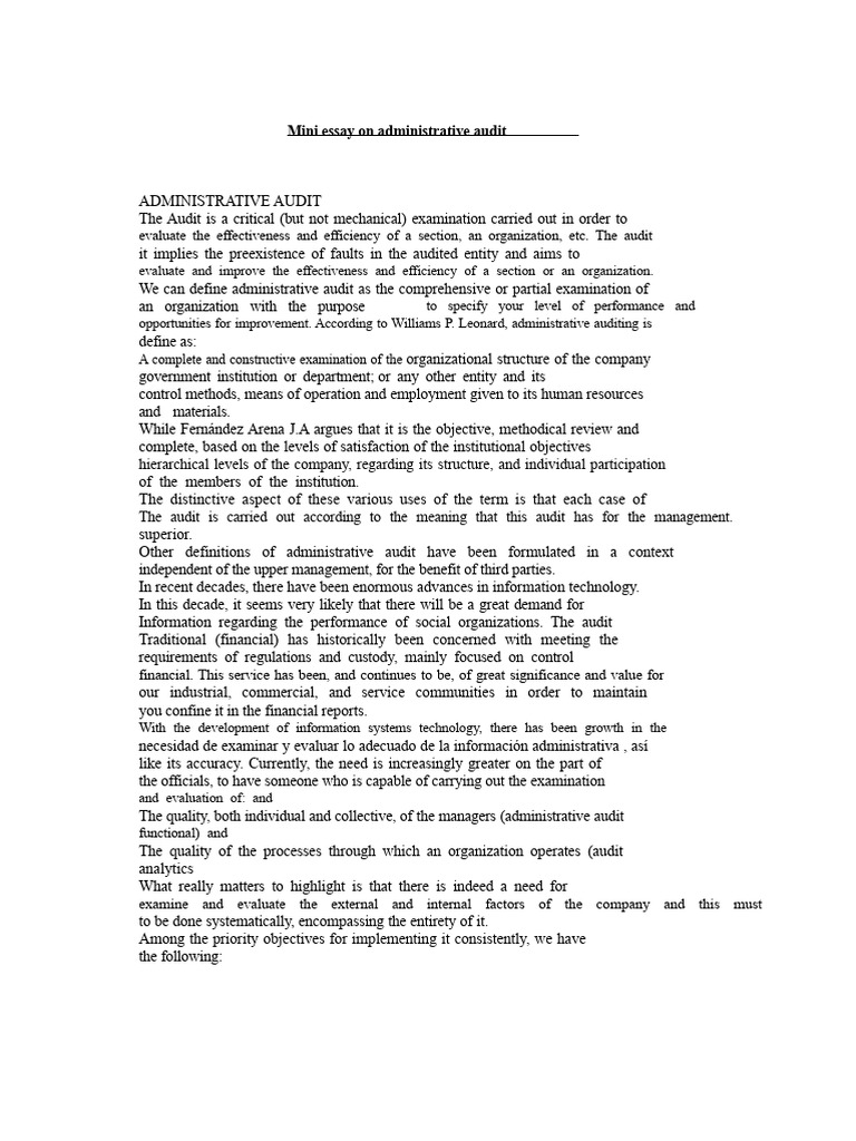 Mini Essay on Administrative Audit | PDF | Audit | Information