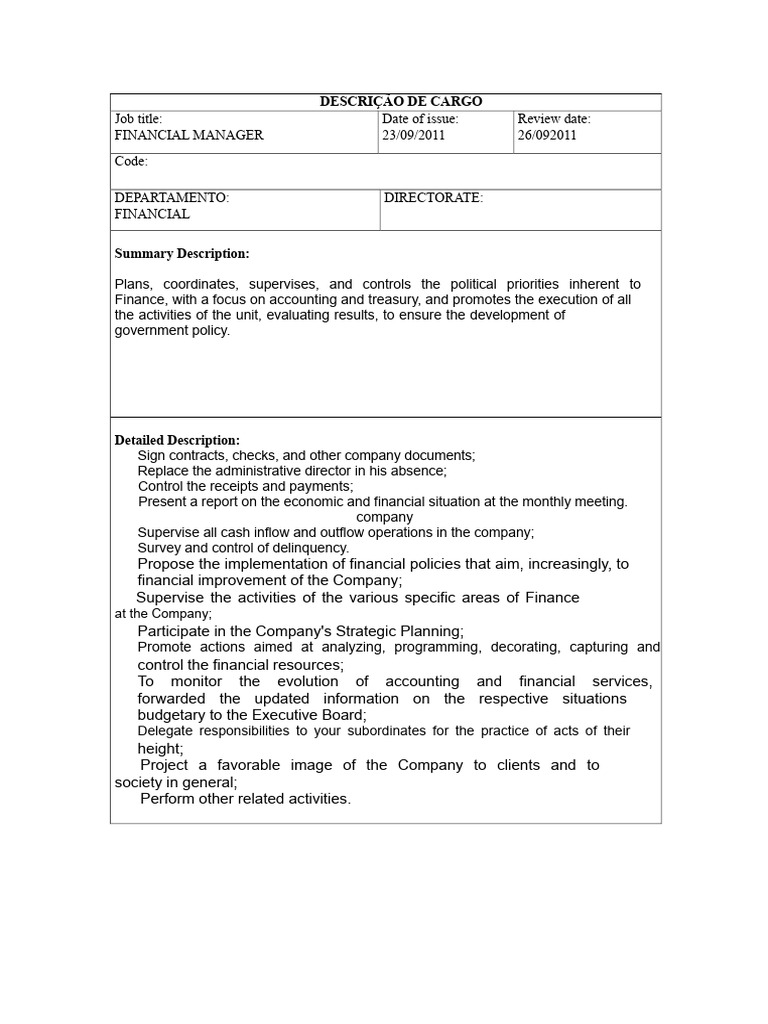 Job Description | PDF | Budget | Policy