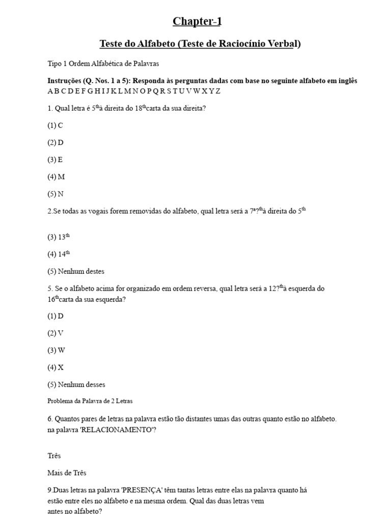 Teste de Raciocínio Verbal: Alfabeto | PDF | Alfabeto | Palavra