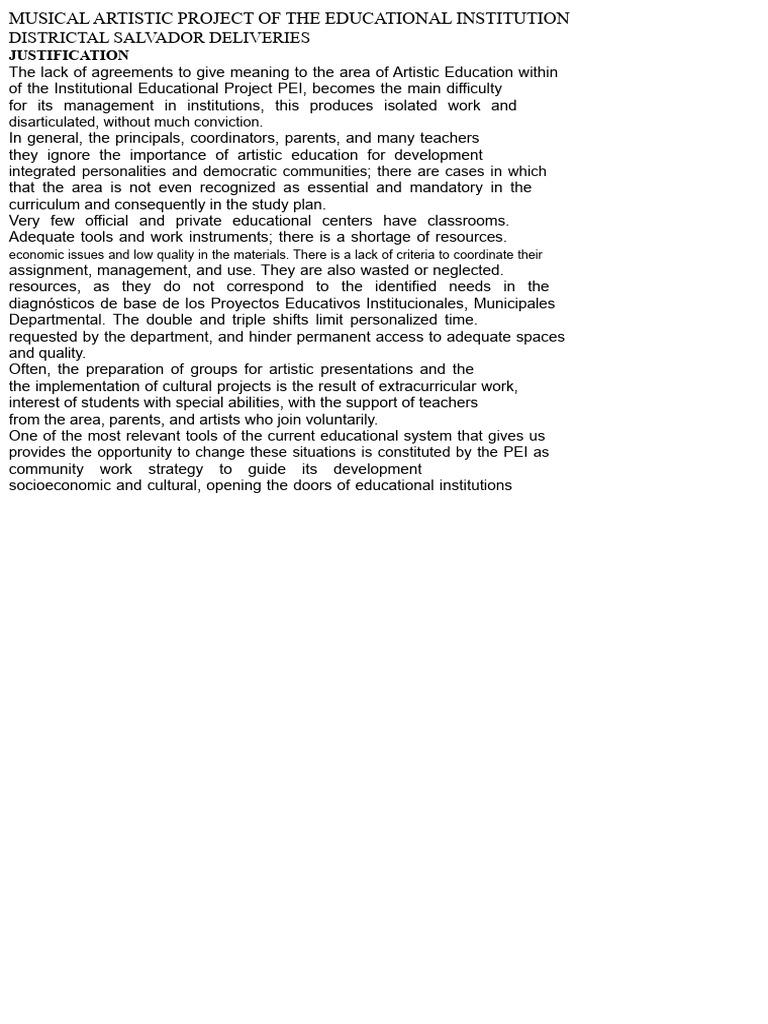 Artistic Musical Project of The Educational Institution District | PDF