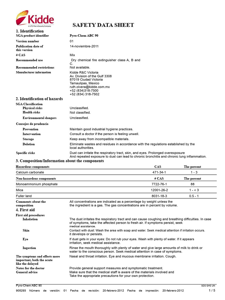 Pyro-Chem ABC 90 Safety Data Sheet | PDF | Toxicity | Cough