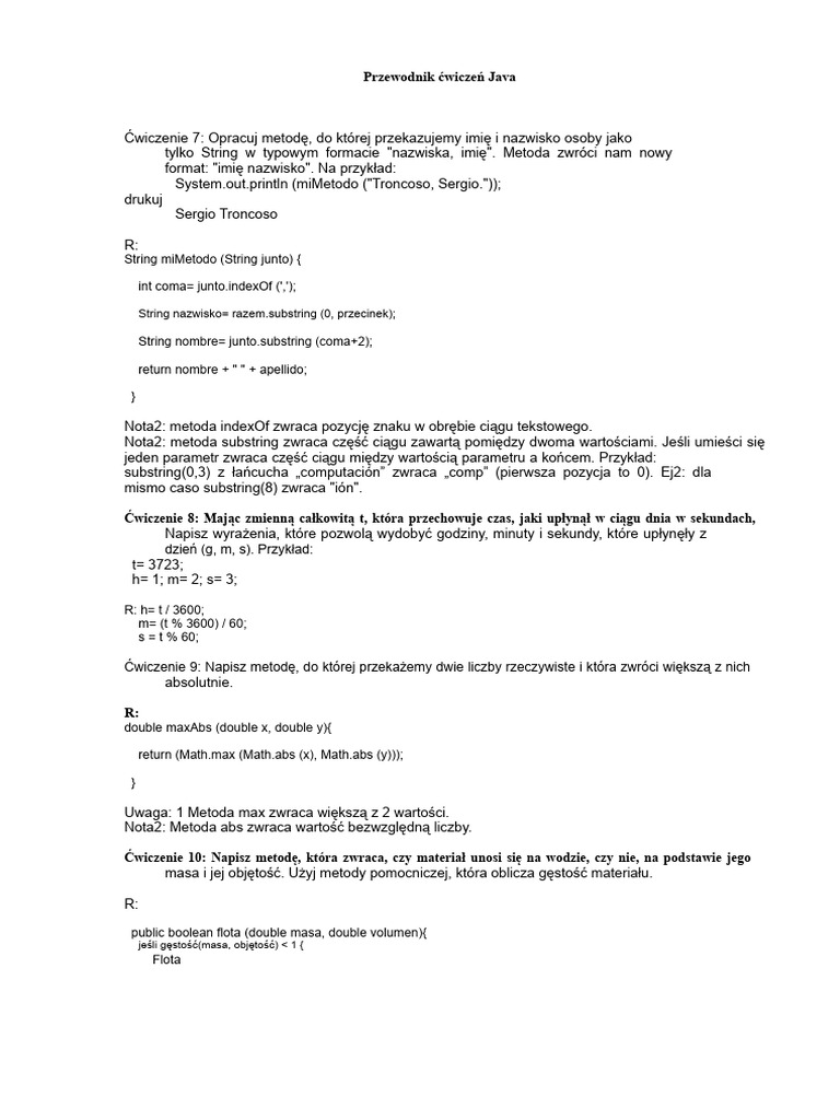 Przewodnik Po Rozwiązanych Ćwiczeniach Java | PDF