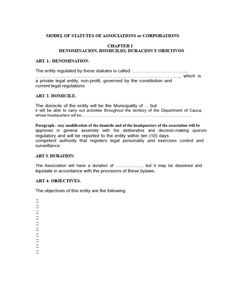 Model of Bylaws For Associations or Corporations | PDF | Board Of ...