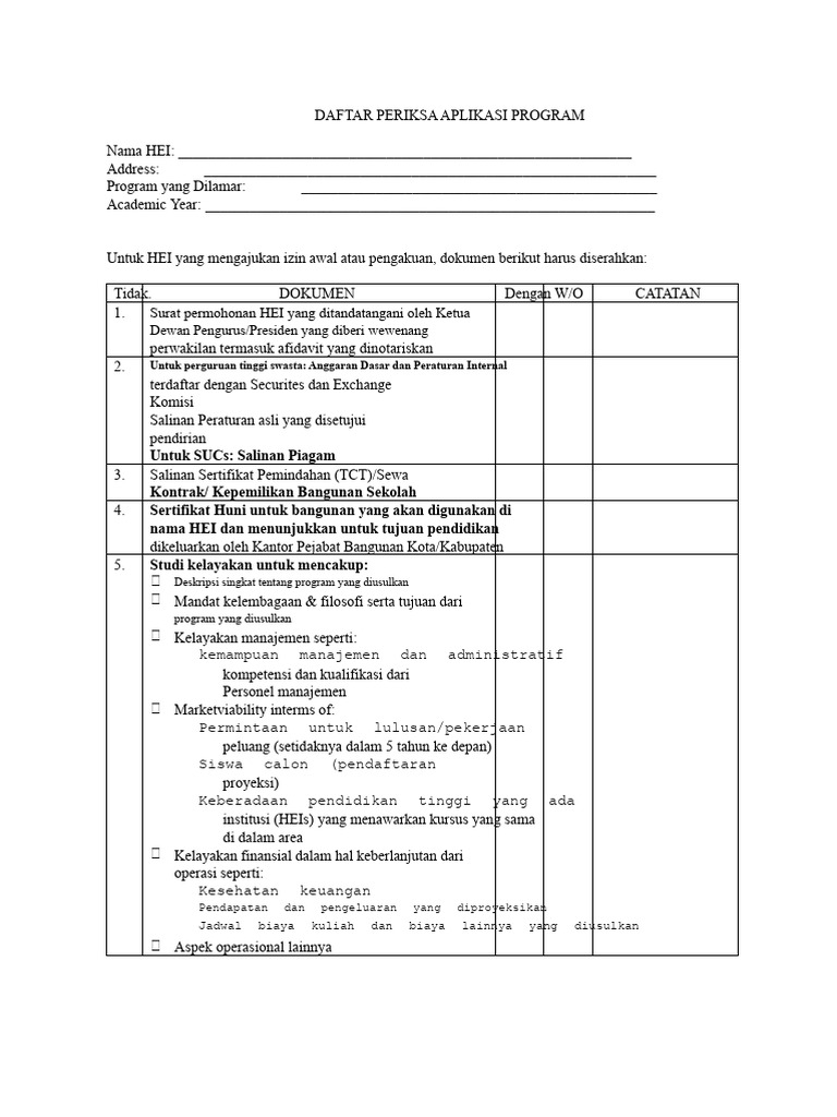 Daftar Periksa Aplikasi Program HEI | PDF