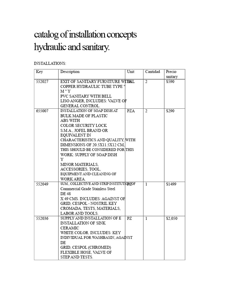Catalog of Concepts For Hydraulic and Sanitary Installations | PDF