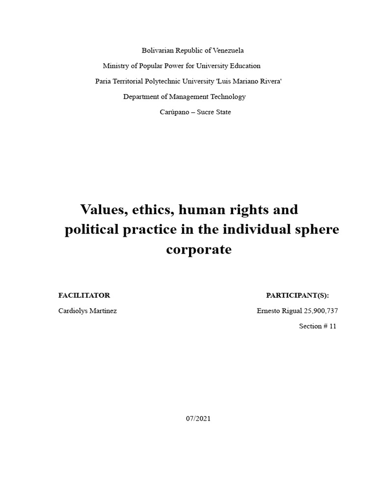 Values, Ethics, and Human Rights Overview | PDF | Value (Ethics ...