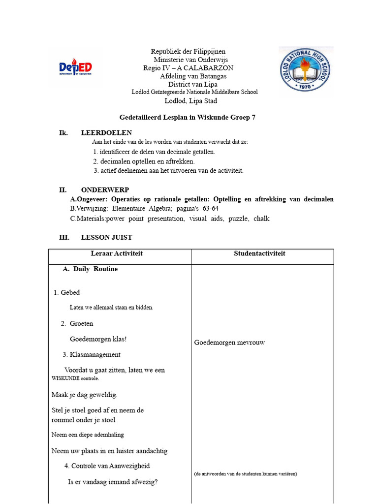 DLP Optelling en Aftrekking Van Decimalen | PDF
