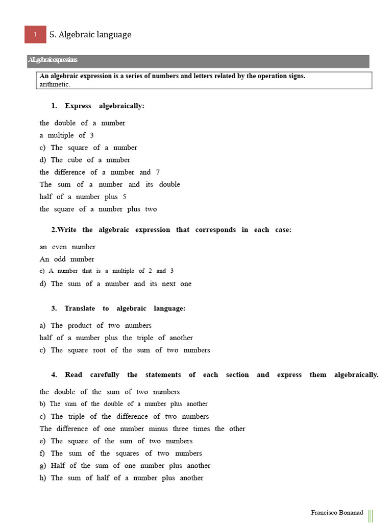 Algebraic Expressions and Operations Guide | PDF | Numbers | Division ...