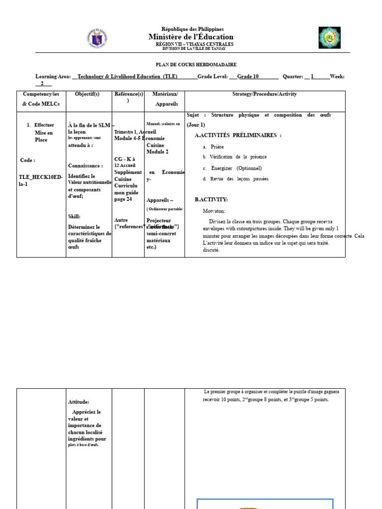 Plan de cours TLE : Structure des œufs | PDF | Jaune d'œuf | Œuf