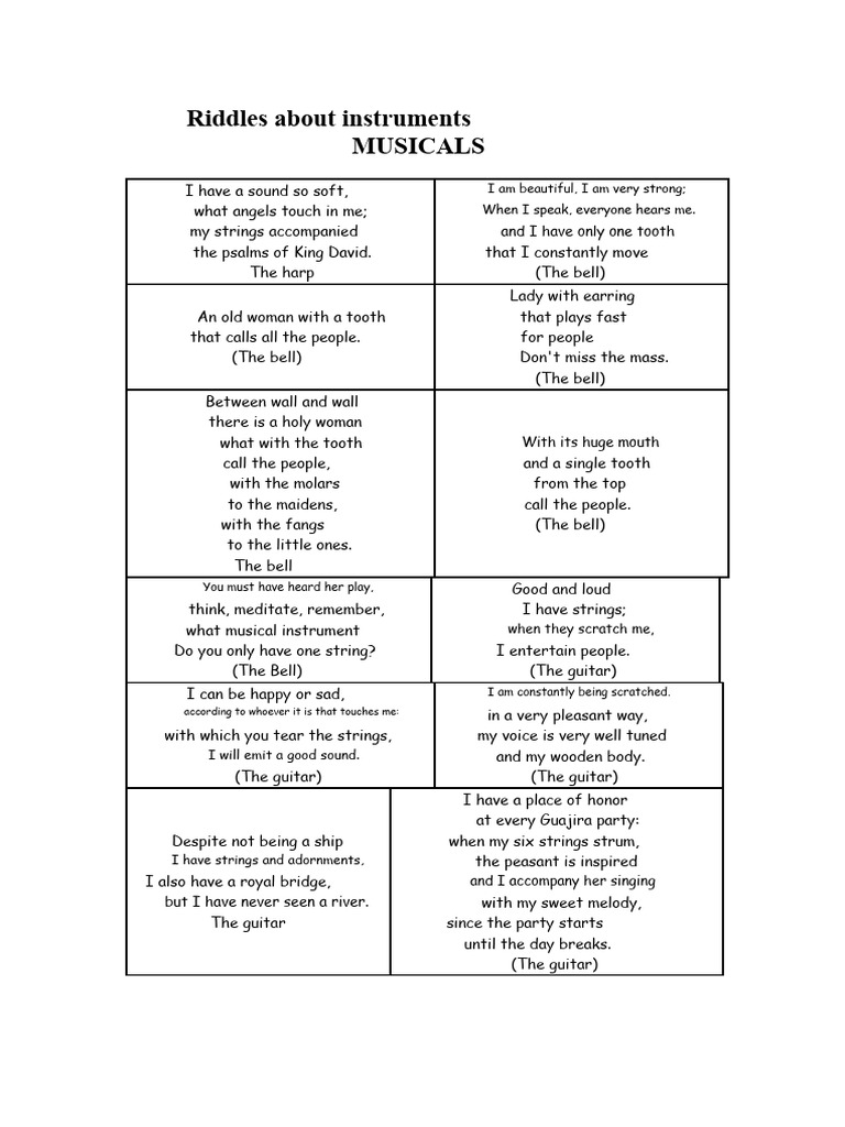 Riddles About Musical Instruments | PDF | String Instruments | Guitars