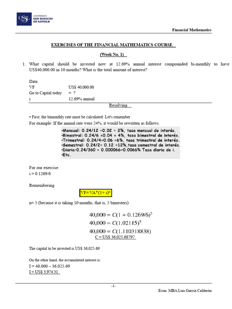 Financial Mathematics Exercises and Solutions | PDF | Interest ...
