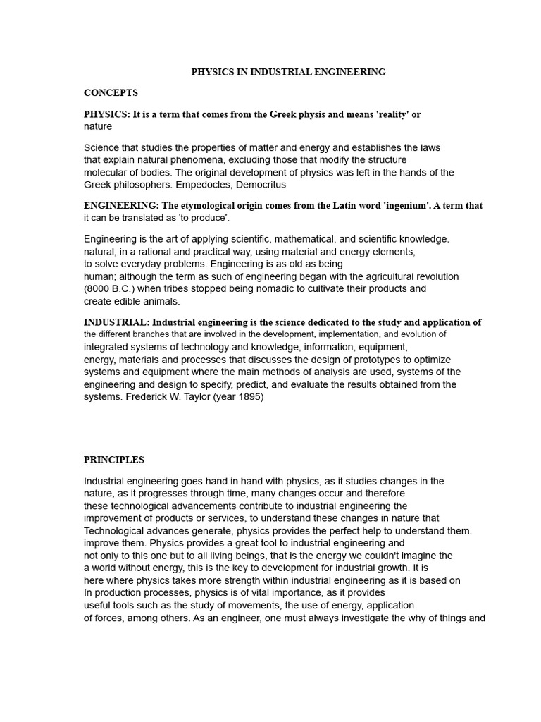Physics Applications in Industrial Engineering | PDF | Physics | Mechanics
