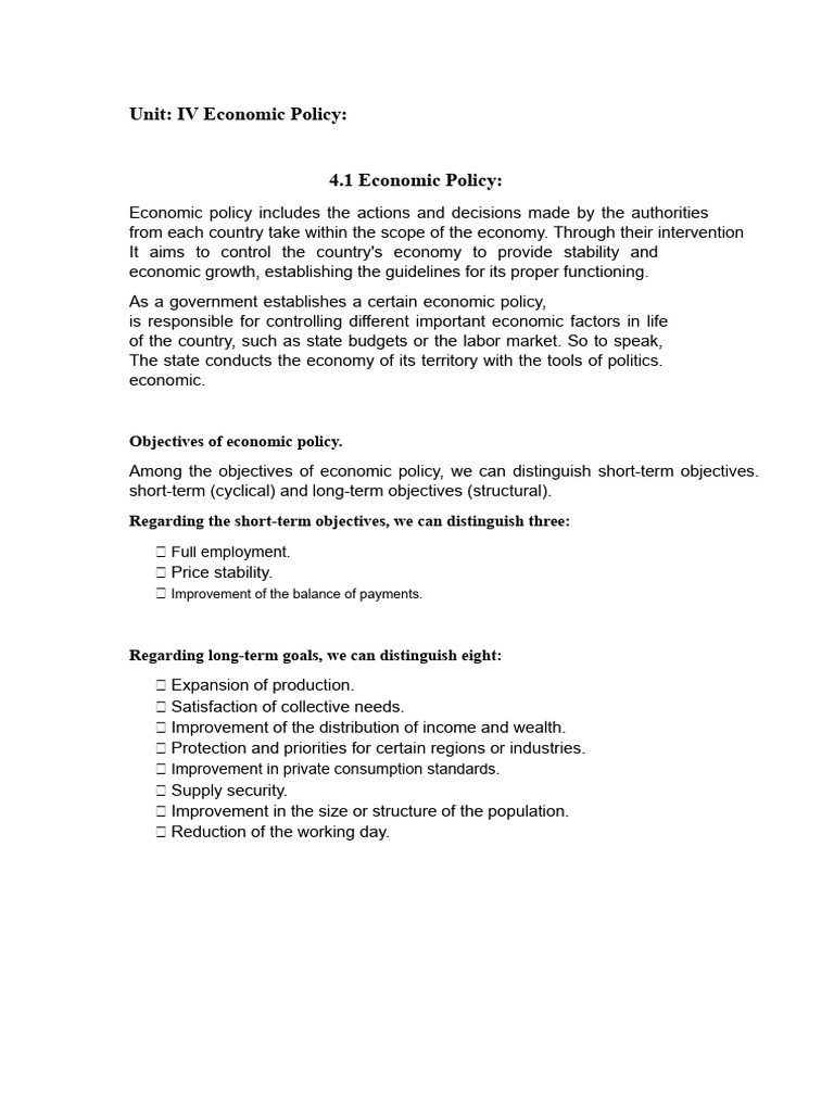 Economic Policy: Goals and Types Explained | PDF | Fiscal Policy ...