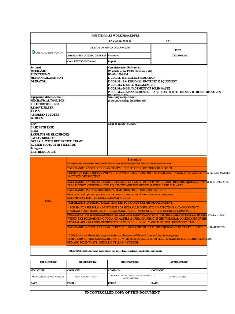 Safe Procedure for Minor Component Changes | PDF | Electrician ...