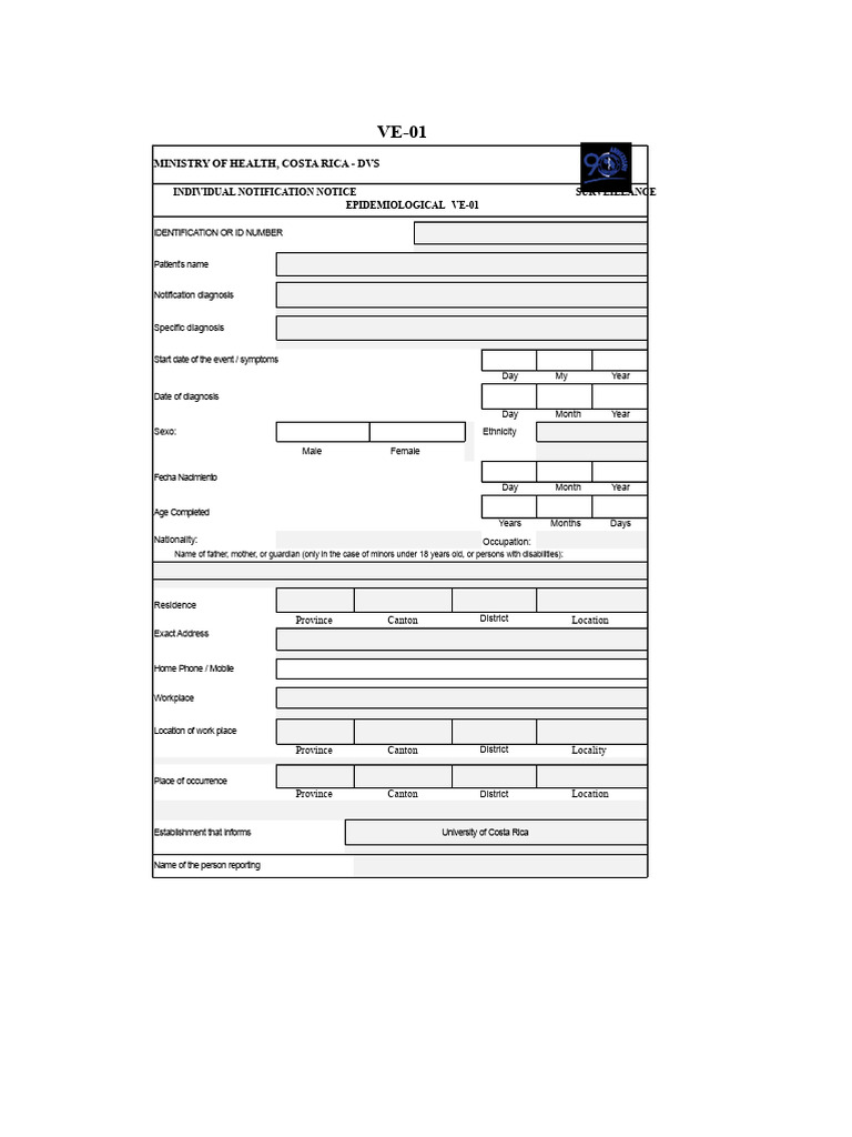 Costa Rica Epidemiological Notification Form | PDF