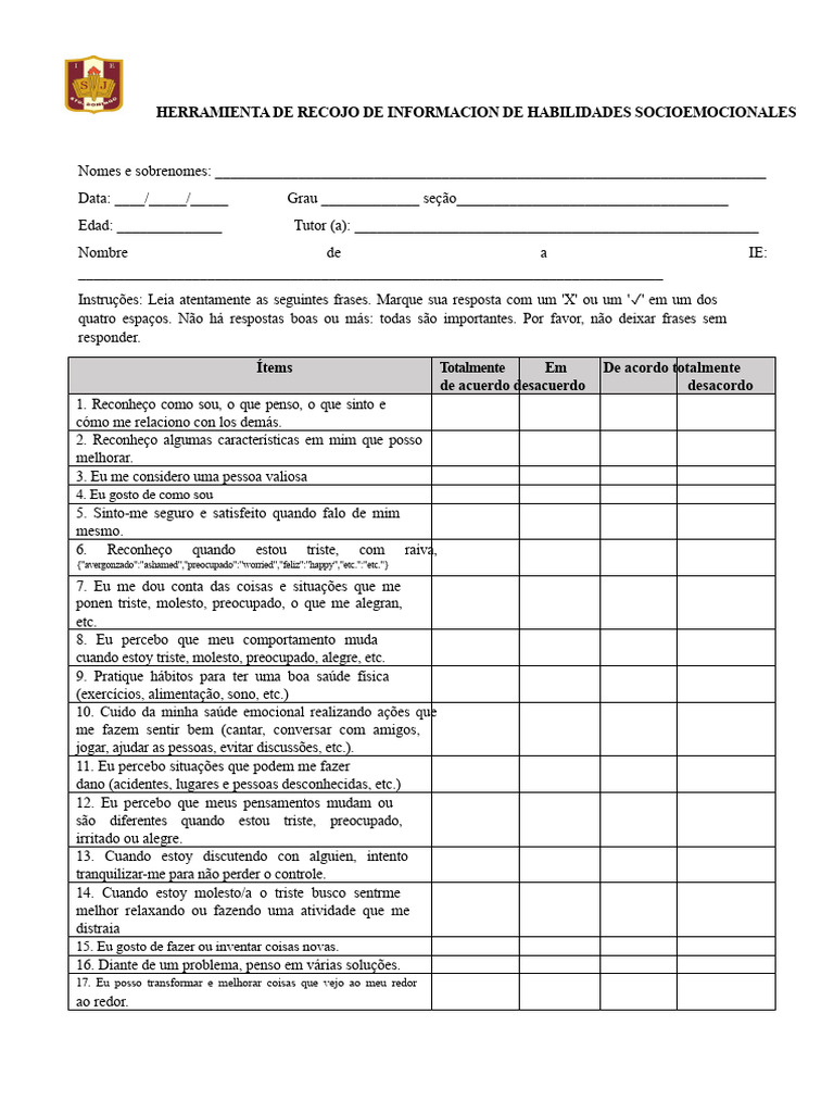 Avaliação de Habilidades Socioemocionais | PDF | Pensamento | Conceitos ...