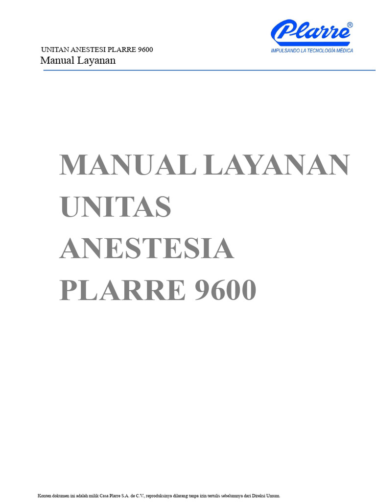 Manual Layanan Unit Anestesi Plarre 9600 | PDF