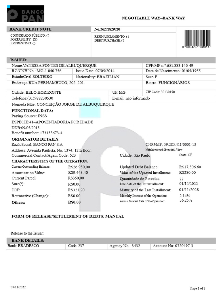 Bank Credit Note Details and Terms | PDF | Banks | Payments