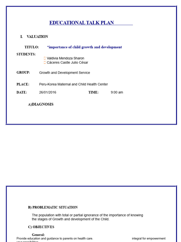 CRED Educational Talk Plan | PDF | Child Development | Health Promotion
