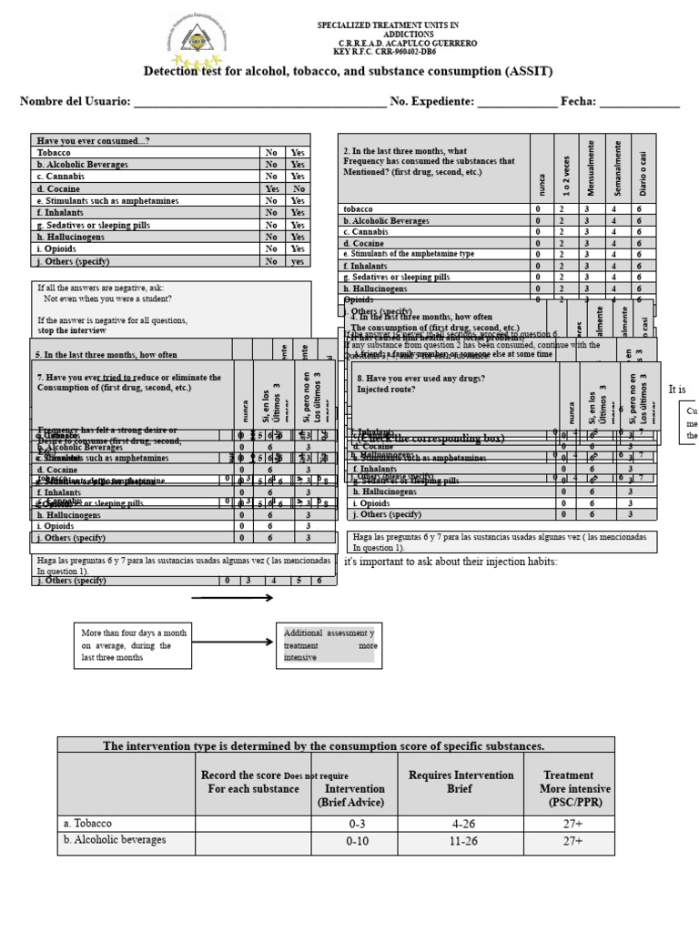 ASSIT (Screening Test For Alcohol, Tobacco, and Other Drug Use) | PDF ...