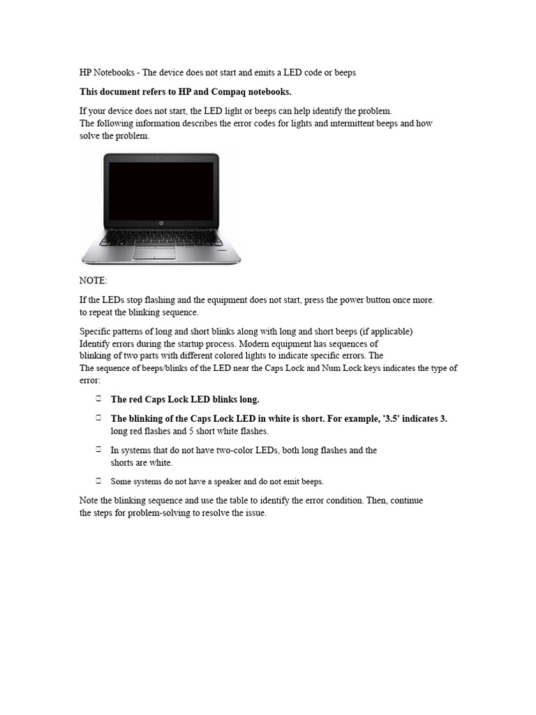 HP Notebook Startup LED and Beep Codes | PDF | Bios | Laptop