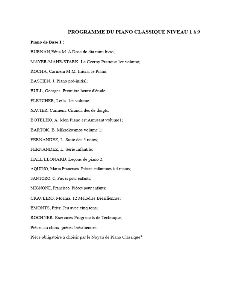 Programme de Piano Classique 1-11 | PDF | Frédéric Chopin | Ludwig van ...