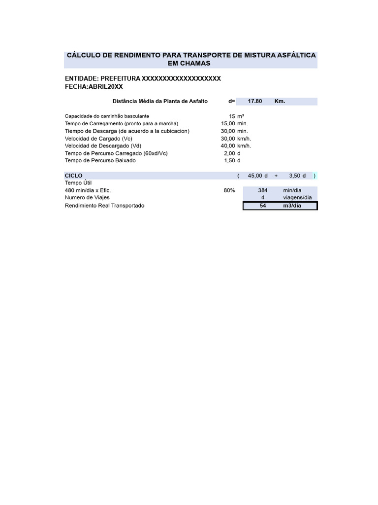 Cálculo de Rendimento para Transporte de Mistura Asfáltica em Chamas | PDF