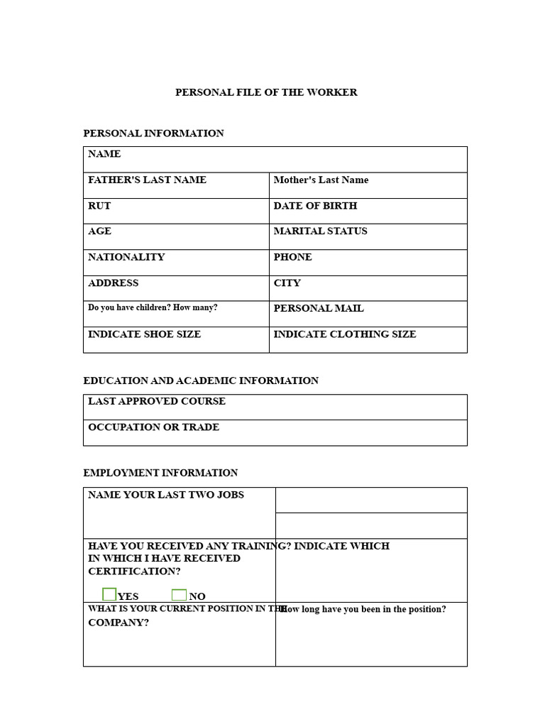 WORKER'S PERSONAL FILE | PDF