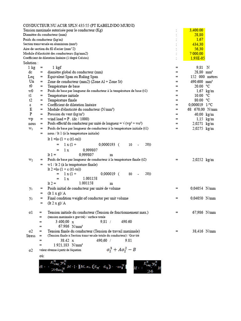 Caractéristiques du conducteur ACSR SPLN 435/55 | PDF | Mécanique des ...