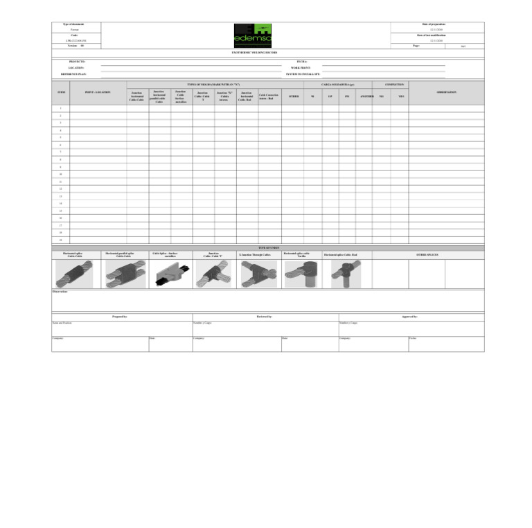 Exothermic Welding Record Template | PDF | Mechanical Engineering ...