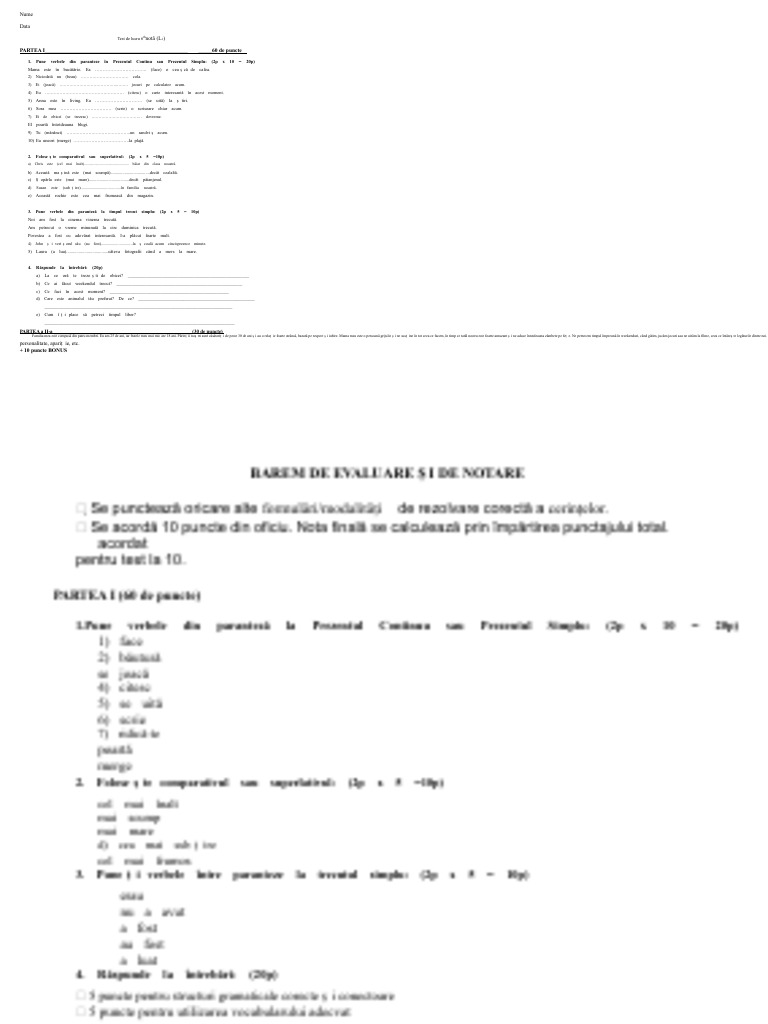 Test CL 6 Cu Interpretare | PDF