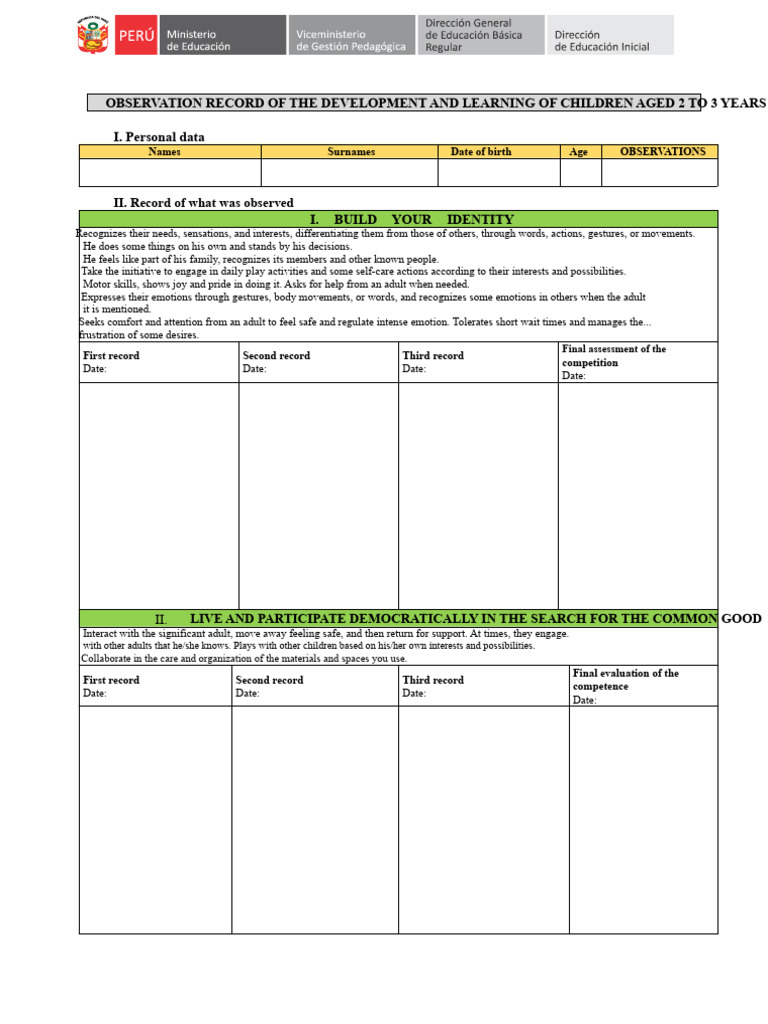 Child Development Observation Record | PDF | Emotions | Nonverbal ...