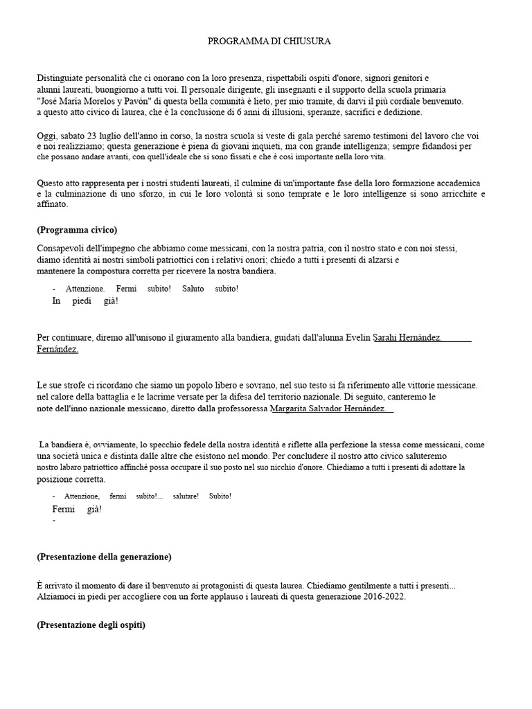 Programma Dell'atto Civico Di Chiusura | PDF