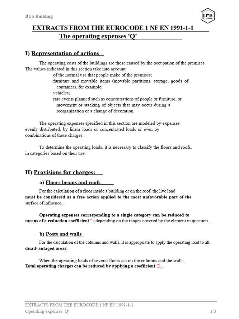 Eurocode 1: Operating Expenses in Buildings | PDF | Wall | Column