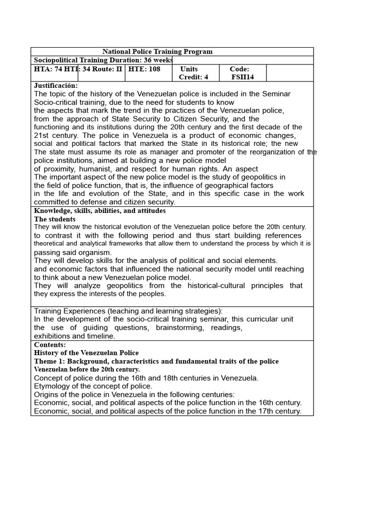 Venezuelan Police Training Overview | PDF | Venezuela | Geopolitics