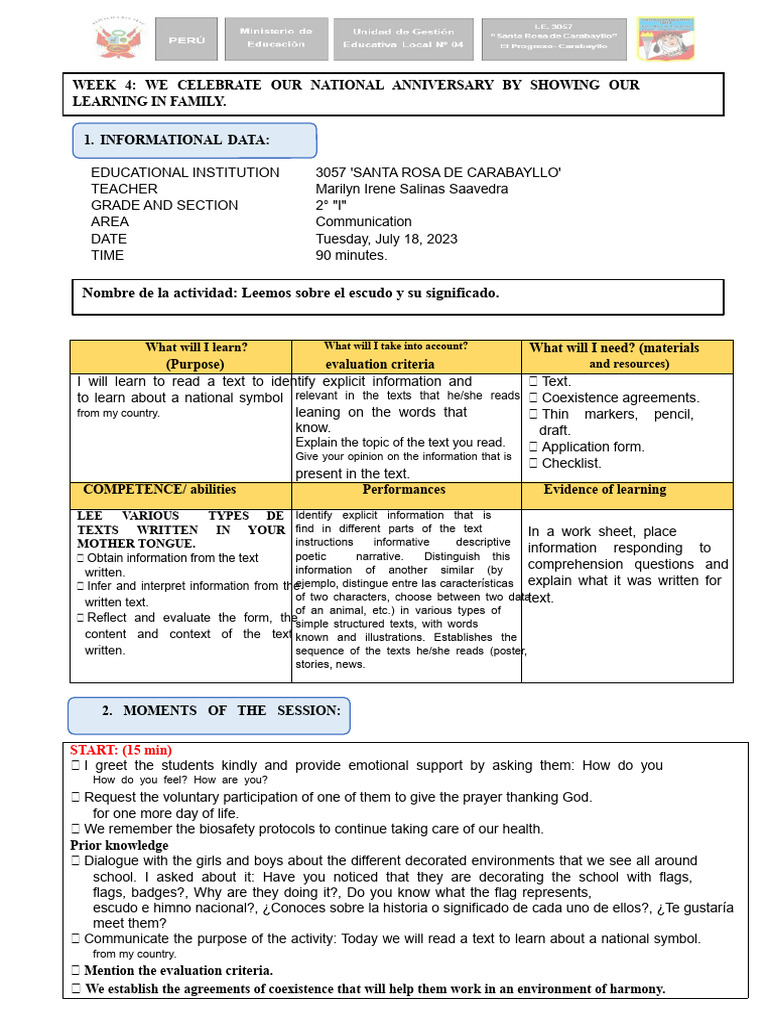 National Shield Reading Activity Plan | PDF | Reading Comprehension ...