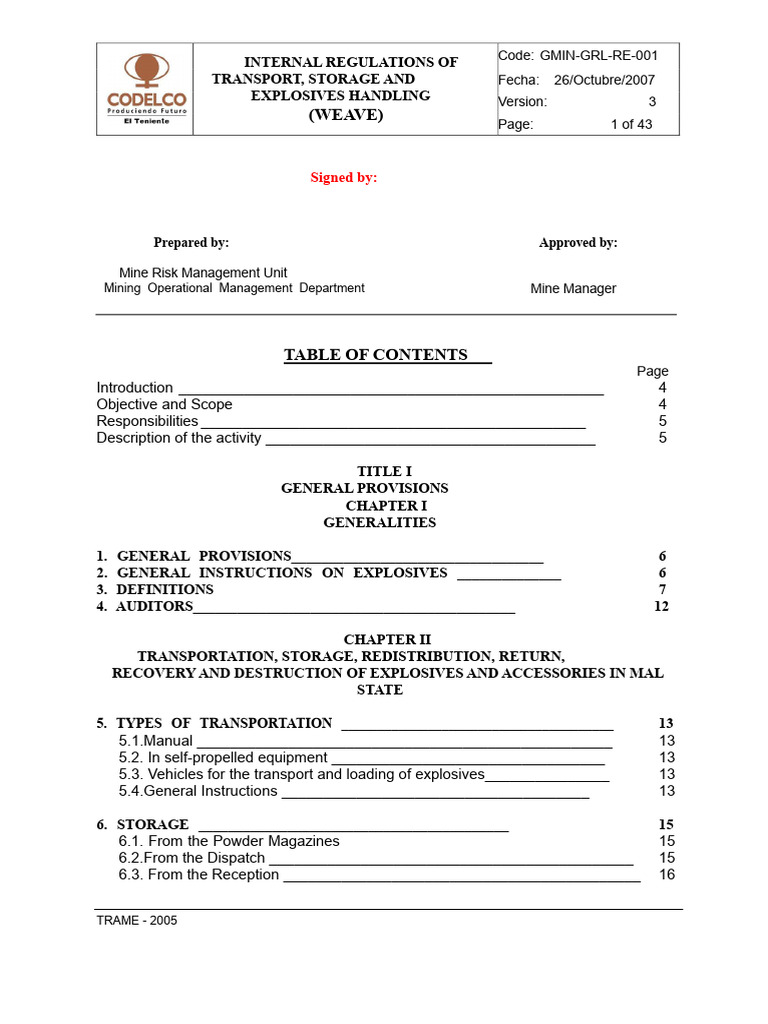 Explosives Handling and Transport Regulations | PDF | Materials