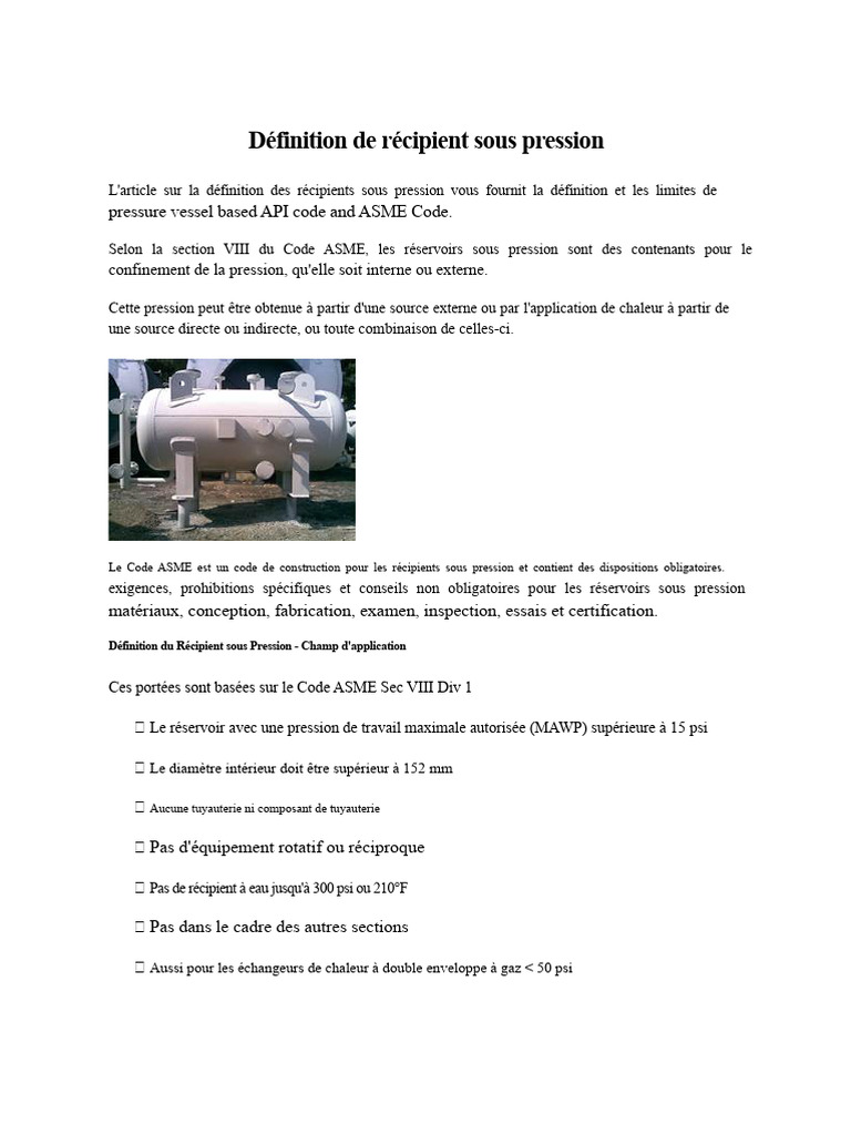 Définition des récipients sous pression | PDF | Pression | Ingénierie ...