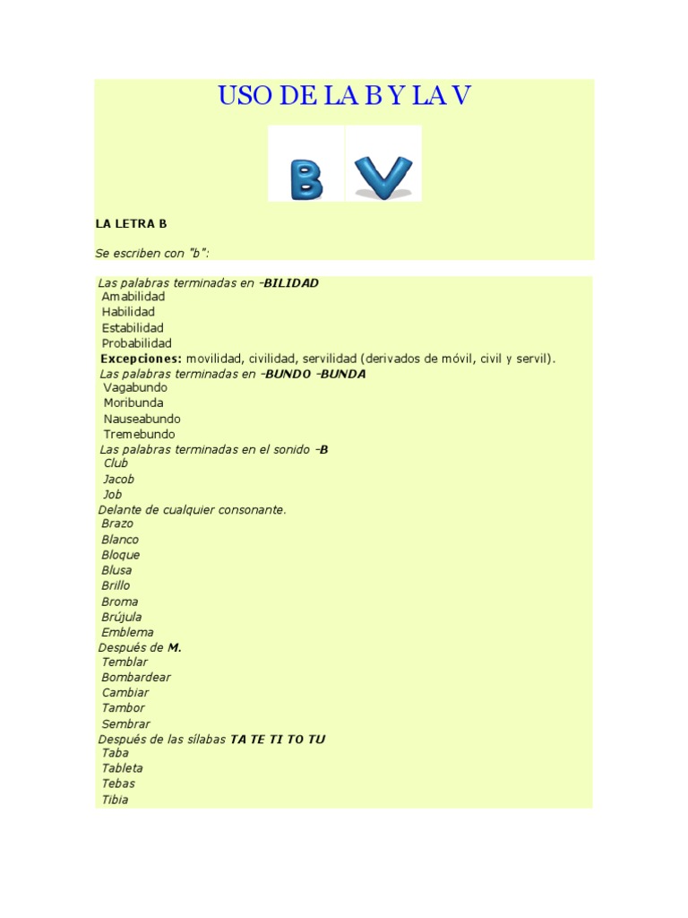 Uso de la B y la V en español | PDF | Verbo | Relaciones sintácticas