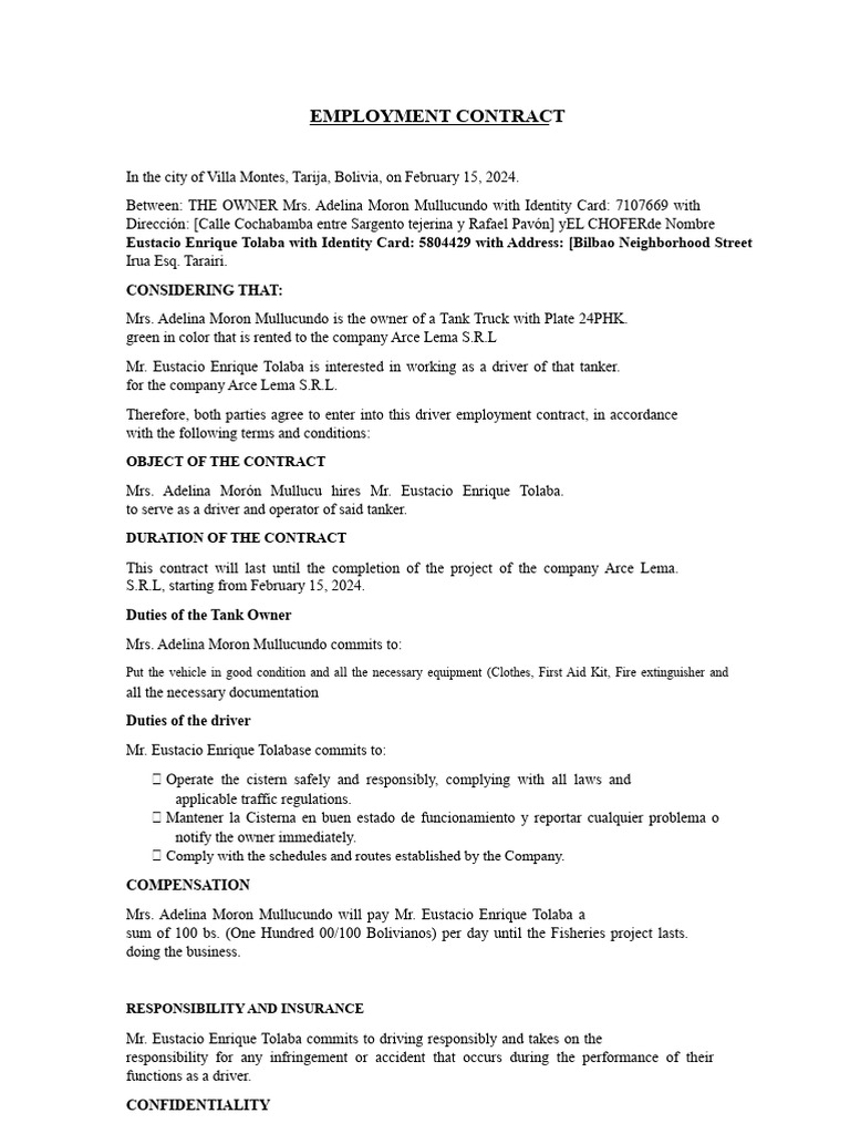 Motorcycle Taxi Employment Contract | PDF | Business | Business Law