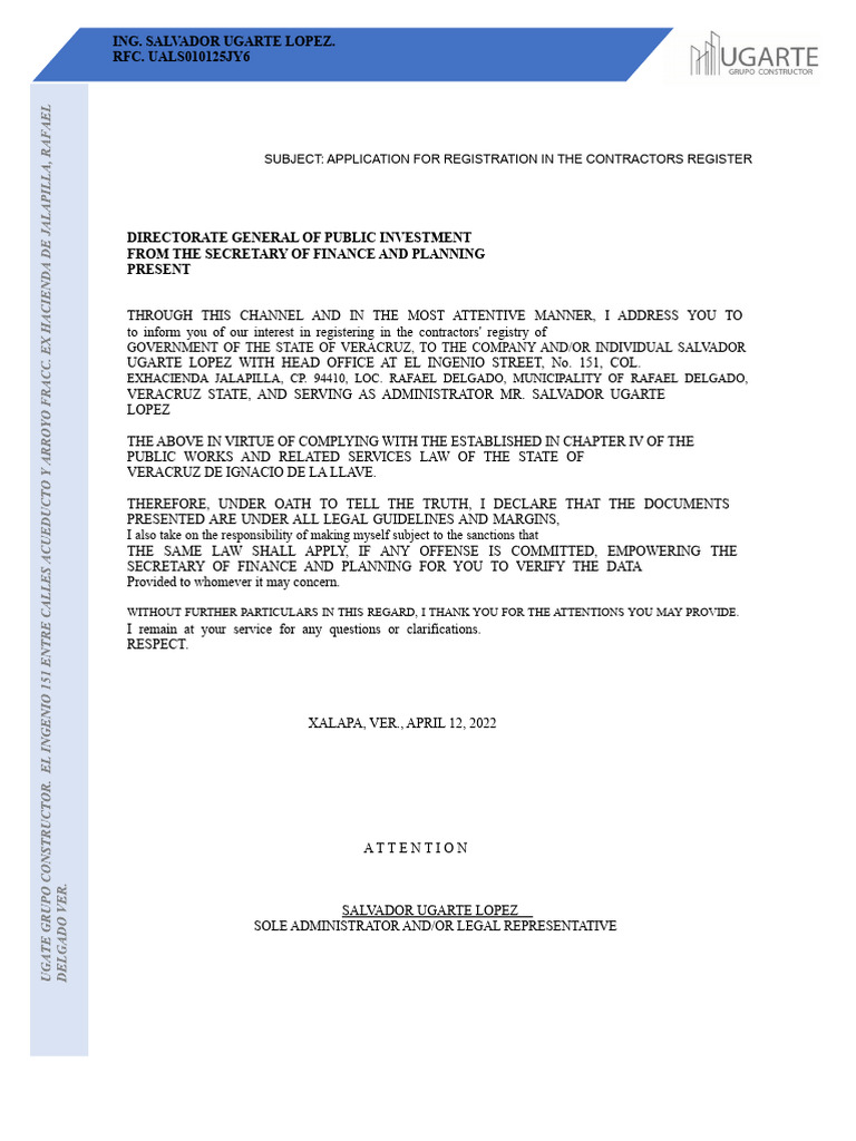 Contractor Registration Application Veracruz | PDF