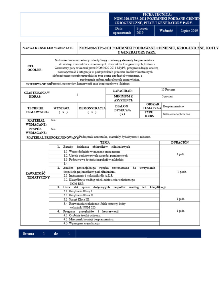 Karta Techniczna NOM 020 STPS | PDF
