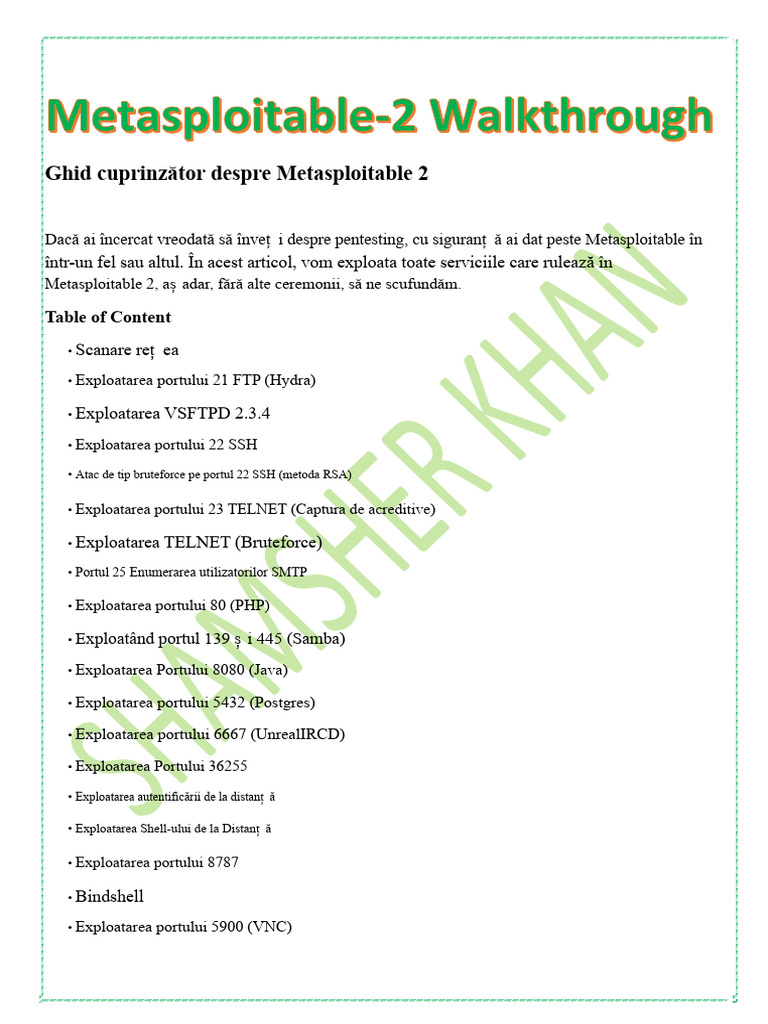 Metasploitable 2 CTF Ghid Pas Cu Pas | PDF