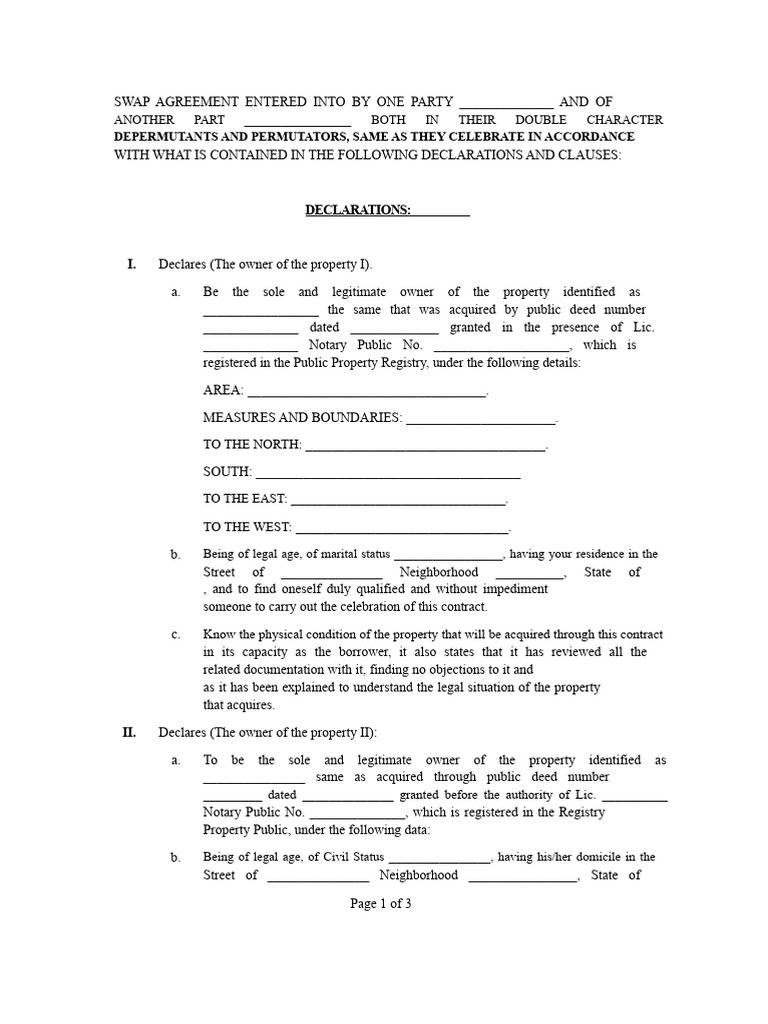 Contract of Exchange - Format | PDF | Property | Deed