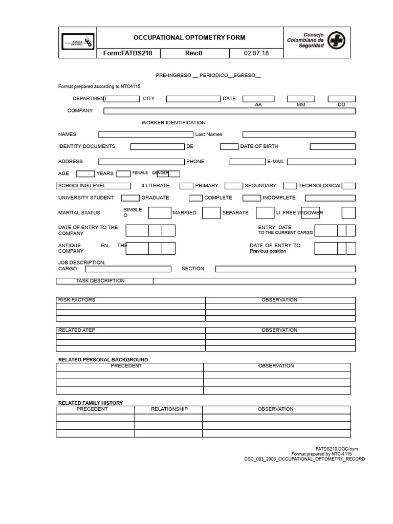 Occupational Optometry Assessment Form | PDF | Light | Senses