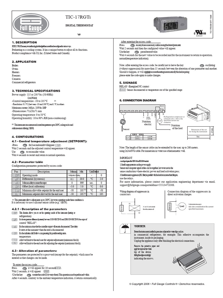 Digital Thermostat TIC-17RGTi Guide | PDF | Thermostat | Relay