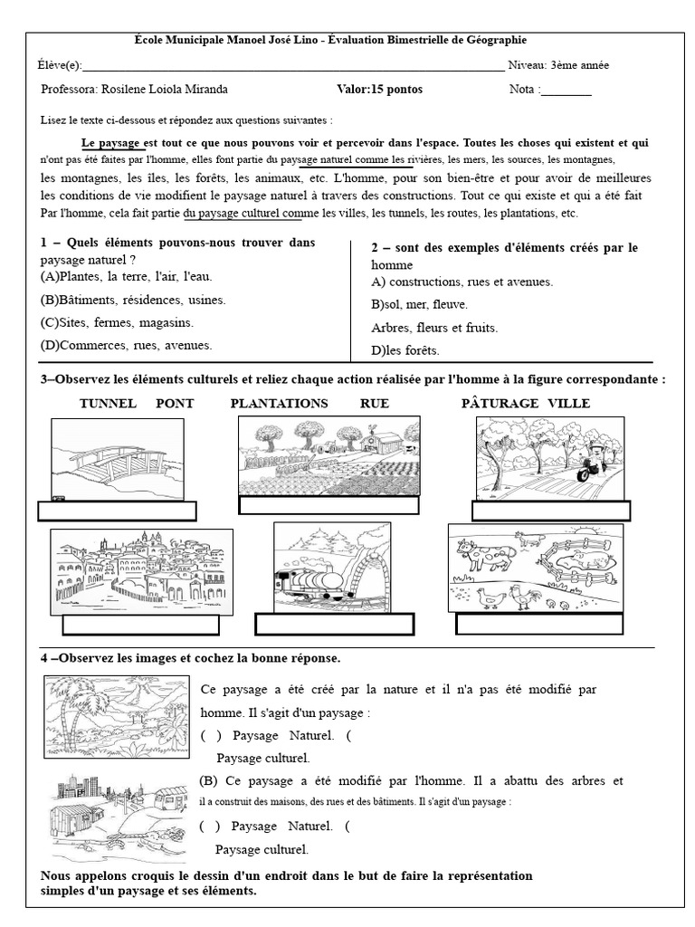 Évaluation de Géographie en 3ème Année | PDF | Paysage | Systèmes ...