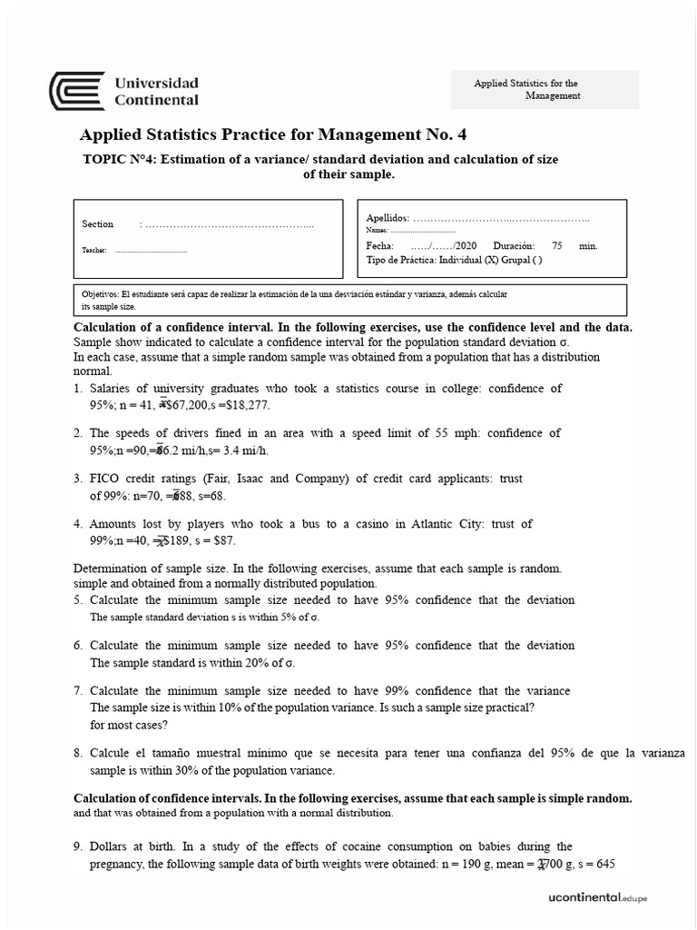 Practice 04 | PDF | Standard Deviation | Sample Size Determination