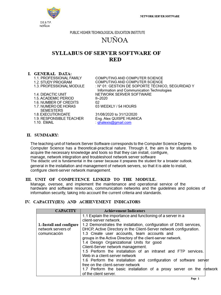 Network Server Software Syllabus | PDF | Computer Network | Active ...